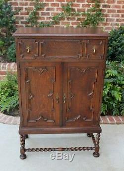 Tall Antique English Oak Barley Twist Jacobean Chest of Drawers Cabinet