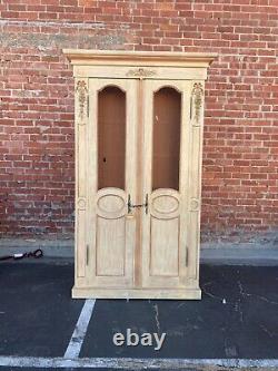 Tall French Louis XVI Style Carved & Painted Chicken Wire Two Door Bookcase