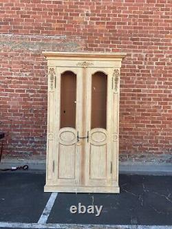 Tall French Louis XVI Style Carved & Painted Chicken Wire Two Door Bookcase