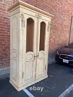 Tall French Louis XVI Style Carved & Painted Chicken Wire Two Door Bookcase