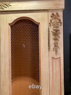 Tall French Louis XVI Style Carved & Painted Chicken Wire Two Door Bookcase