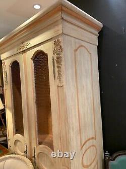 Tall French Louis XVI Style Carved & Painted Chicken Wire Two Door Bookcase