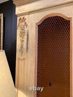 Tall French Louis XVI Style Carved & Painted Chicken Wire Two Door Bookcase