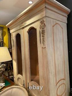 Tall French Louis XVI Style Carved & Painted Chicken Wire Two Door Bookcase