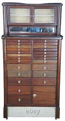 The Harvard Co Style 86 Antique Mahogany Oak & Marble Apothecary Dental Cabinet