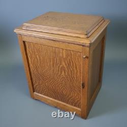 Tiger Oak Sewing Machine Cabinet Empty Antique Wood Workstation Side Table Flip