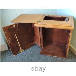 Tiger Oak Sewing Machine Cabinet Empty Antique Wood Workstation Side Table Flip