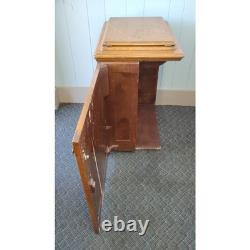 Tiger Oak Sewing Machine Cabinet Empty Antique Wood Workstation Side Table Flip