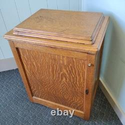 Tiger Oak Sewing Machine Cabinet Empty Antique Wood Workstation Side Table Flip