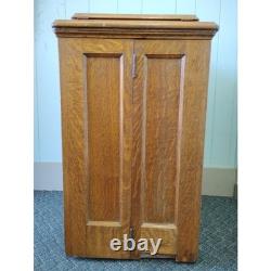 Tiger Oak Sewing Machine Cabinet Empty Antique Wood Workstation Side Table Flip