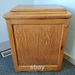 Tiger Oak Sewing Machine Cabinet Empty Antique Wood Workstation Side Table Flip