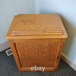 Tiger Oak Sewing Machine Cabinet Empty Antique Wood Workstation Side Table Flip