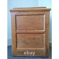 Tiger Oak Sewing Machine Cabinet Empty Antique Wood Workstation Side Table Flip