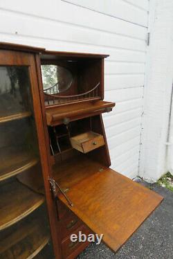 Tiger Oak Side by Side Bookcase Display Cabinet with Secretary Desk 1453
