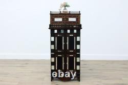 Tramp Art Antique Oak & Mirror Display or Trinket Cabinet #55739