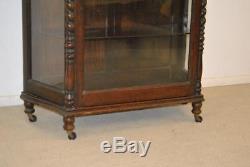 Turn Of The Century Oak China Cabinet With Rope Turned Columns & Mirrored Back