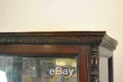 Turn Of The Century Oak China Cabinet With Rope Turned Columns & Mirrored Back