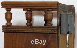 UNIQUE ANTIQUE CARVED WOOD CABINET with 2 DRAWERS CUBBY NICHE and TURNED RAILING