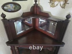 Unique Victorian Style Antique Corner Cabinet Glass and Mirror with Shelves