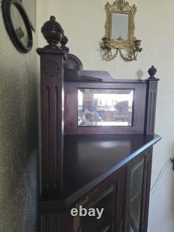 Unique Victorian Style Antique Corner Cabinet Glass and Mirror with Shelves