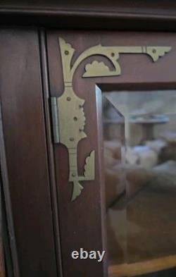 Unique Victorian Style Antique Corner Cabinet Glass and Mirror with Shelves