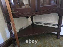 Unique Victorian Style Antique Corner Cabinet Glass and Mirror with Shelves