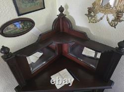 Unique Victorian Style Antique Corner Cabinet Glass and Mirror with Shelves