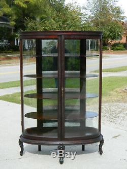 Unusual Mahogany Bowed China Cabinet circa 1910