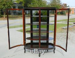 Unusual Mahogany Bowed China Cabinet circa 1910