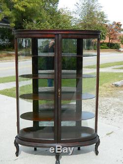 Unusual Mahogany Bowed China Cabinet circa 1910