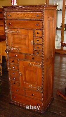 Unusual antique oak doctor's or dentist cabinet w drawers-15599