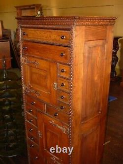 Unusual antique oak doctor's or dentist cabinet w drawers-15599