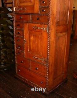 Unusual antique oak doctor's or dentist cabinet w drawers-15599