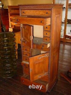 Unusual antique oak doctor's or dentist cabinet w drawers-15599