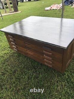 Used Hamilton Vintage Oak 5 Drawer Flat File Map Cabinet