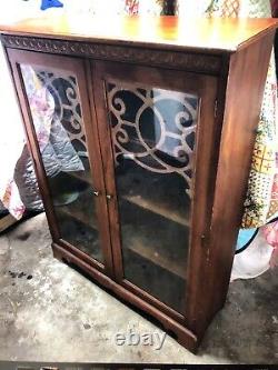 VINTAGE 30s/40s WOOD BOOKCASE/ CABINET WITH GLASS DOORS