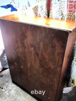 VINTAGE 30s/40s WOOD BOOKCASE/ CABINET WITH GLASS DOORS