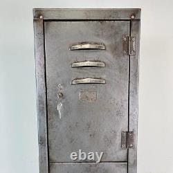 VINTAGE INDUSTRIAL STRIPPED STEEL SCHOOL LOCKER CABINET 4 DOOR #3928b