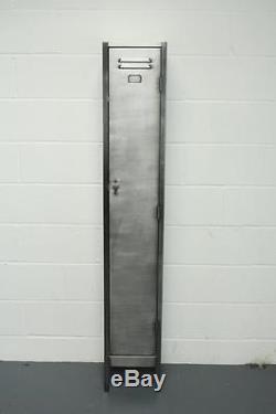 VINTAGE INDUSTRIAL STRIPPED STEEL SCHOOL LOCKER CABINET WITH SHELVES #1541b