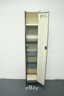 VINTAGE INDUSTRIAL STRIPPED STEEL SCHOOL LOCKER CABINET WITH SHELVES #1541b