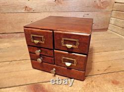 VINTAGE RARE INDUSTRIAL 6 DRAWER WOOD/BRASS Office Desk Library File Cabinet