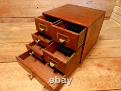 VINTAGE RARE INDUSTRIAL 6 DRAWER WOOD/BRASS Office Desk Library File Cabinet