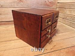 VINTAGE RARE INDUSTRIAL 6 DRAWER WOOD/BRASS Office Desk Library File Cabinet
