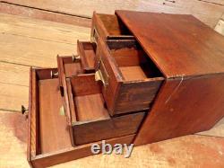 VINTAGE RARE INDUSTRIAL 6 DRAWER WOOD/BRASS Office Desk Library File Cabinet