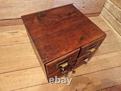 VINTAGE RARE INDUSTRIAL 6 DRAWER WOOD/BRASS Office Desk Library File Cabinet