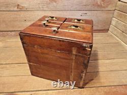 VINTAGE RARE INDUSTRIAL 6 DRAWER WOOD/BRASS Office Desk Library File Cabinet