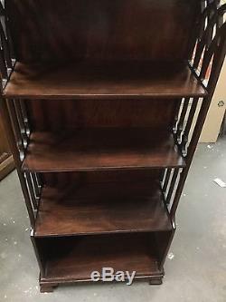 VINTAGE mahogany open book shelf cathedral cut out sides