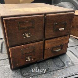 VINTAGE quartersawn oak wood 4 drawer library card file catalog Cabinet 16 x 16