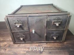 VTG 4 Drawer 1 Door Steel 1930s Industrial Table Top Small Parts Cabinet Storage