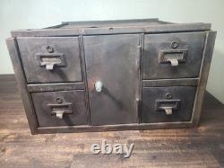 VTG 4 Drawer 1 Door Steel 1930s Industrial Table Top Small Parts Cabinet Storage